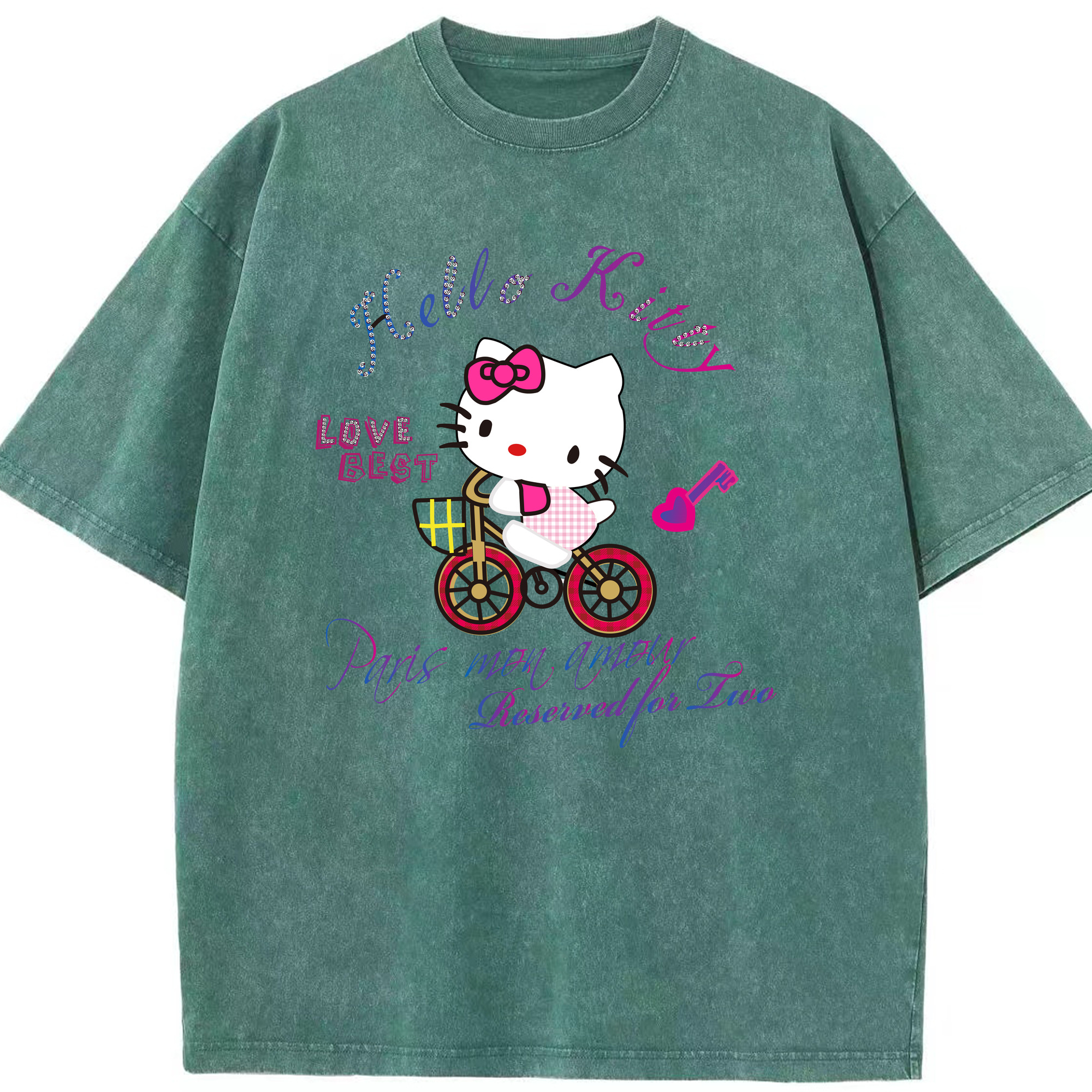 （画像用） Hello Kitty ハローキティ 綿100% ヴィンテージ風 半袖Tシャツ（フロントプリント）